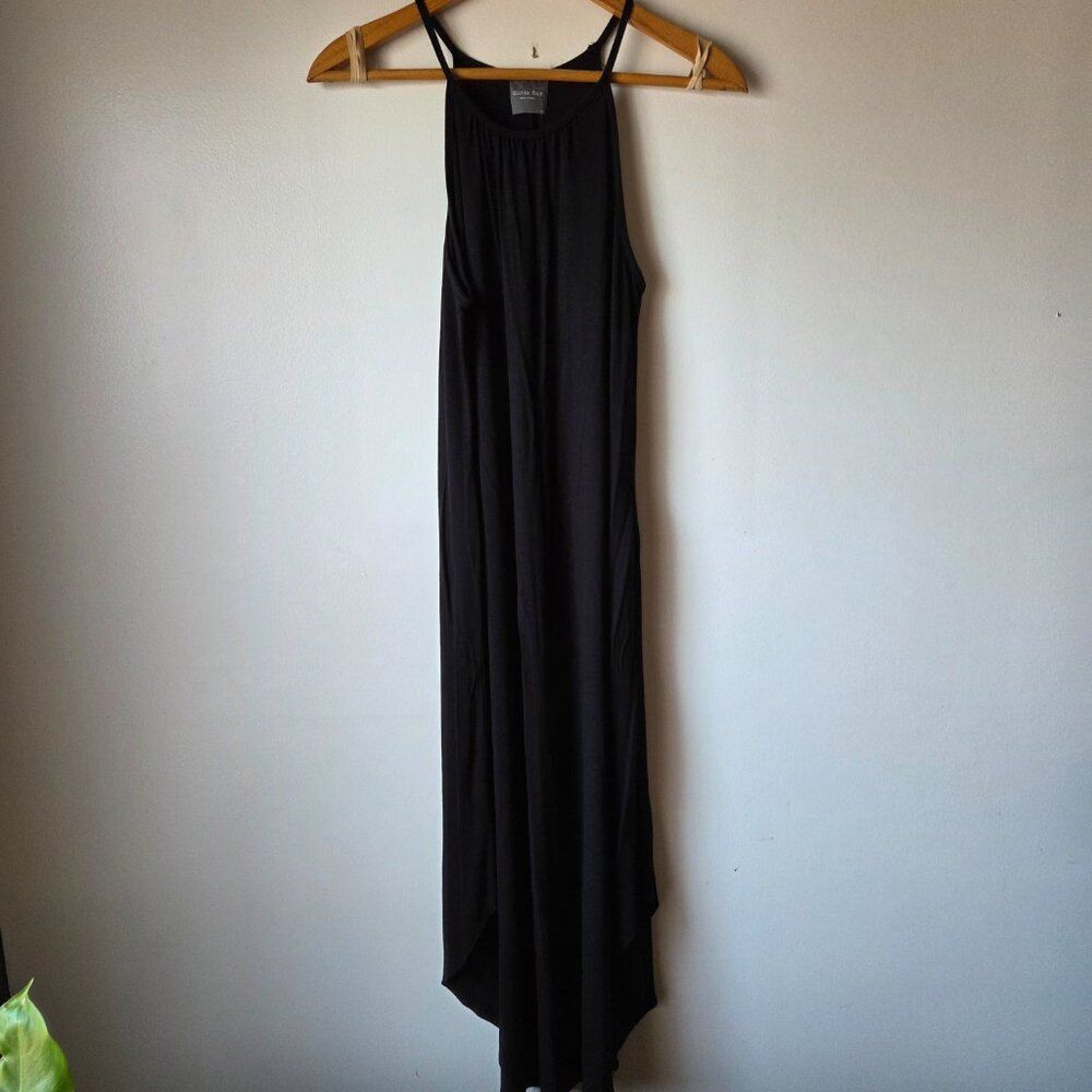 NWT OLIVIA RAE BLACK HALTER STYLE CURVED HEM MAXI MINIMALIST DRESS SIZE XSMALL
